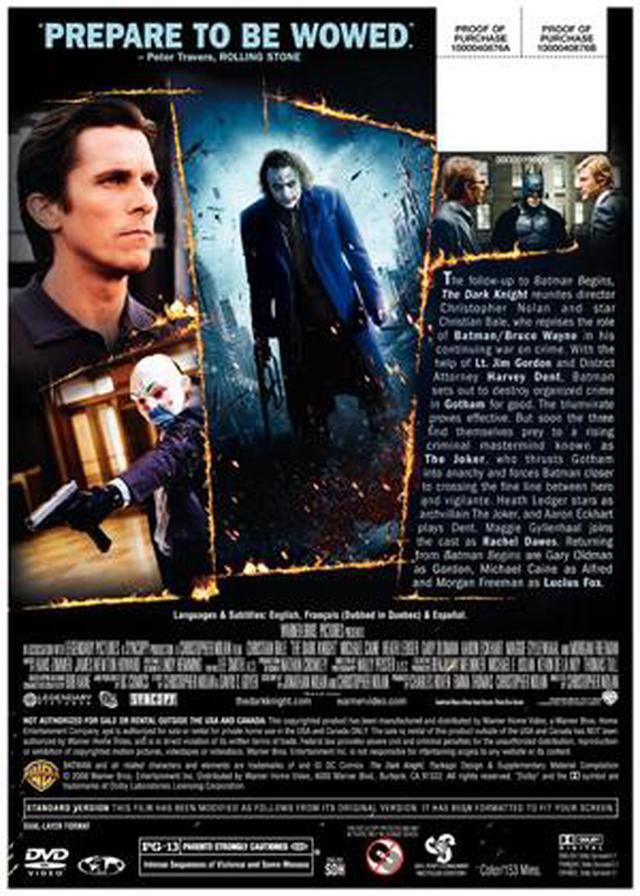 Alt view image 3 of 3 - The Dark Knight (Full-Screen Single-Disc Edition / DVD) Christian Bale, Heath Ledger, Maggie Gyllenhaal, Aaron Eckhart, Michael Caine