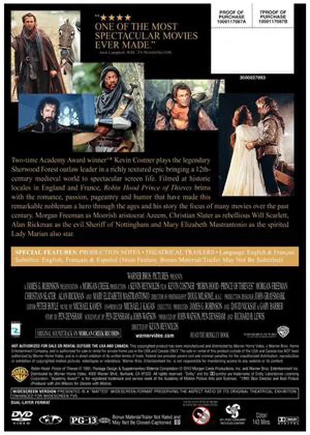 Alt view image 2 of 2 - Robin Hood: Prince of Thieves (1991 / DVD) Kevin Costner, Morgan Freeman, Mary Elizabeth Mastrantonio, Christian Slater, Alan Rickman