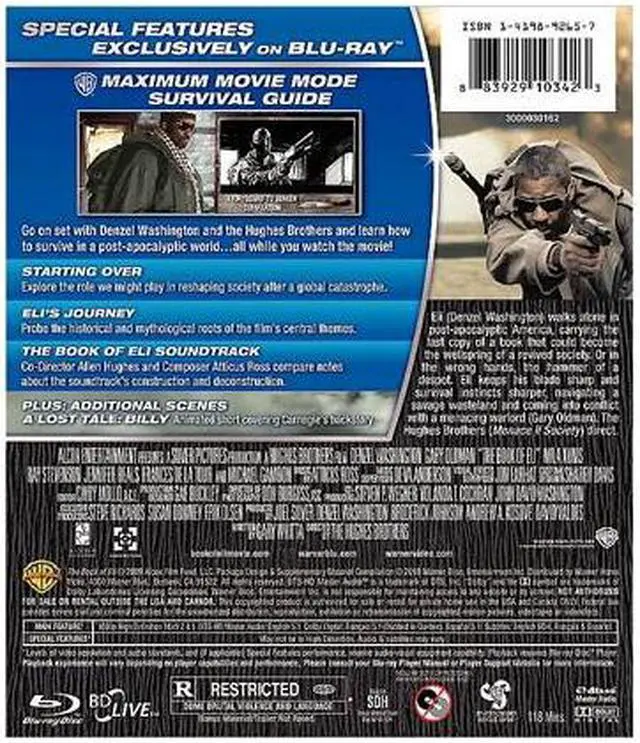 Alt view image 2 of 2 - The Book of Eli (Blu-Ray / DC / DVD / Combo / WS) Denzel Washington, Mila Kunis , Gary Oldman, Ray Stevenson, Jennifer Beals, Evan Jones, Joe Pingue, Frances de la Tour, Michael Gambon, Tom Waits, Chris Browning