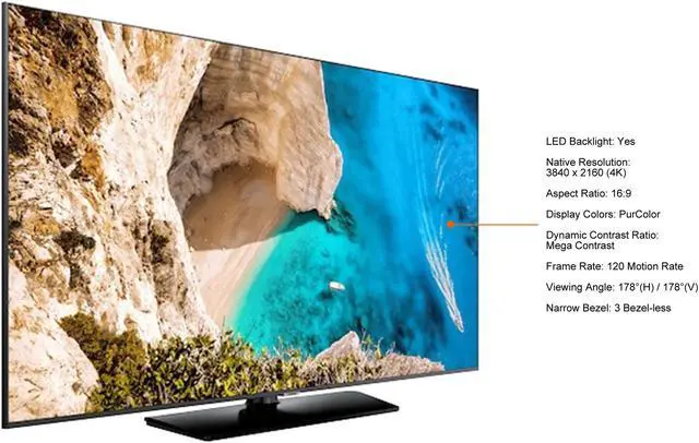 Alt view image 5 of 7 - Samsung NT678U Series HG55NT678UFXZA 55" 3840 x 2160 (4K) PurColor Hospitality Display Built-in Speaker