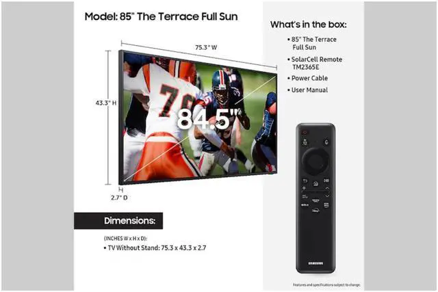Alt view image 6 of 9 - Samsung LST9C 85” Class The Terrace Full Sun 4K Neo QLED TV (QN85LST9CAFXZA, 2023)