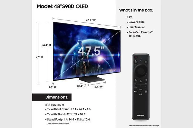 Alt view image 3 of 10 - Samsung OLED S90D 48" Class OLED Tizen Smart TV (QN48S90DAEXZA, 2024)