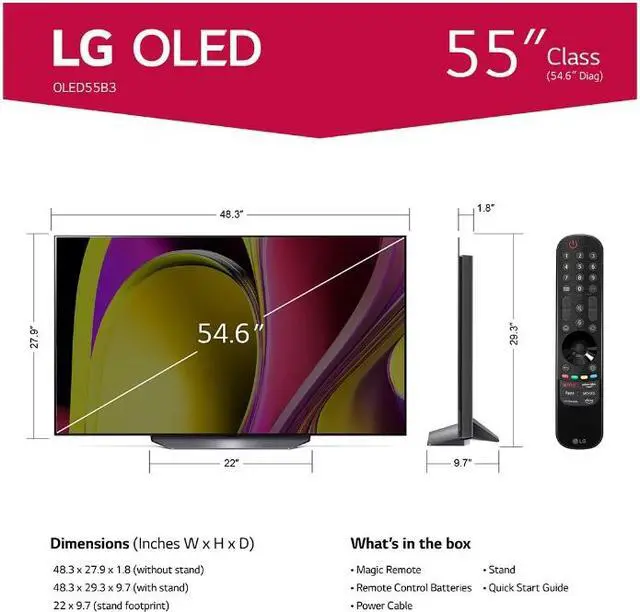 Alt view image 7 of 8 - LG 55 Inch Class B3 series OLED 4K UHD Smart webOS 23 w/ ThinQ AI TV (OLED55B3PUA, 2023)