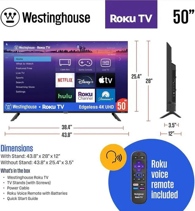 Alt view image 6 of 11 - Westinghouse EX Series 50" Edgeless 4K UHD Roku TV (WR50EX4300, 2024)