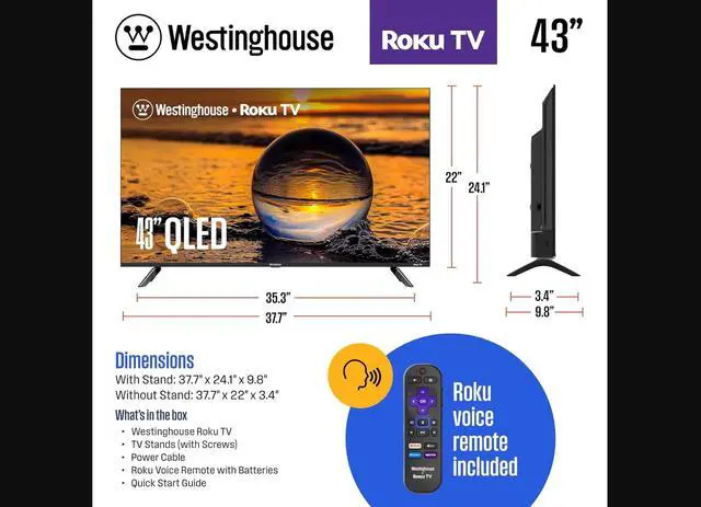 Alt view image 8 of 12 - Westinghouse QX Series 43" Edgeless QLED 4K UHD Roku TV (WR43QX400, 2024)