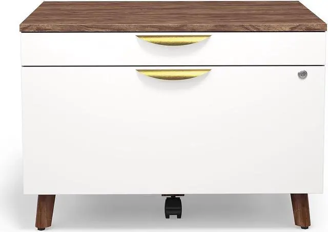 Alt view image 2 of 5 - Union & Scale UN56967 MidMod Lateral File Cabinet, 2-Drawers: Box/File, Legal/Letter, White/Espresso, 29.4" x 18.8" x 21.1"