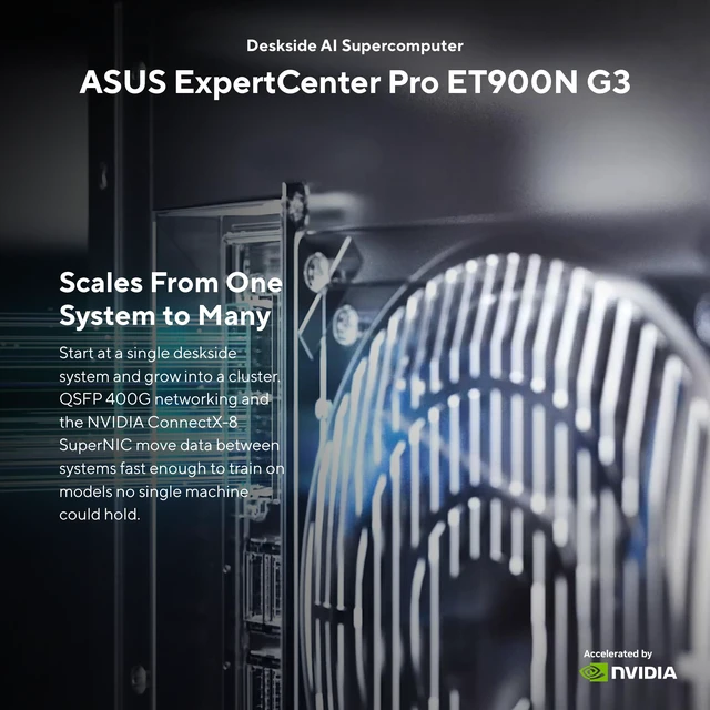 Alt view image 7 of 10 - ASUS ExpertCenter Pro ET900N G3 AI Workstation NVIDIA GB300 Grace 72 Core CPU 496GB LPDDR5X RAM Blackwell GPU 252GB HBM3E 2x 400 Gb/s QSFP ports, 1x 10 Gb/s LAN port, 2x 2TB M.2 Single 1600W PSU
