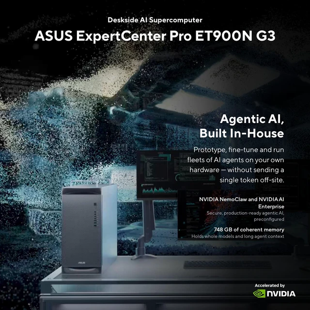 Alt view image 10 of 10 - ASUS ExpertCenter Pro ET900N G3 AI Workstation NVIDIA GB300 Grace 72 Core CPU 496GB LPDDR5X RAM Blackwell GPU 252GB HBM3E 2x 400 Gb/s QSFP ports 1x 10 Gb/s LAN port 4x 2TB M.2 Single 1600W PSU