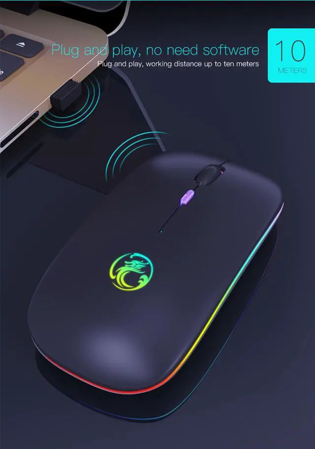 Alt view image 5 of 6 - Wireless Mouse RGB Bluetooth Computer Mouse Gaming Silent Rechargeable Ergonomic Mause With LED Backlit USB Mice For PC Laptop