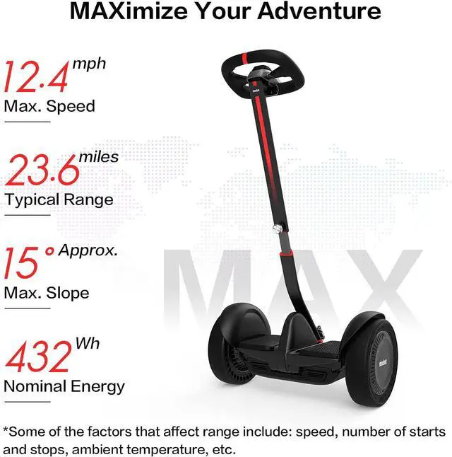Alt view image 5 of 9 - Segway Ninebot S MAX Electric Transporter with Hand-Control Steering Wheel, 12.4 mph Top Speed, and 23.6-mile Range (AA.00.0011.17)