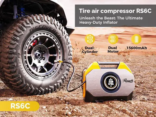 Alt view image 2 of 11 - Rosewill Vortex RS6C Cordless Tire Inflator Portable Air Compressor, 160 PSI Air Pump for Car Tires with 15600mAh Battery, 100% Duty Cycle & Dual Cylinder, Air Pump for Heavy-Duty Vehicle, Orange