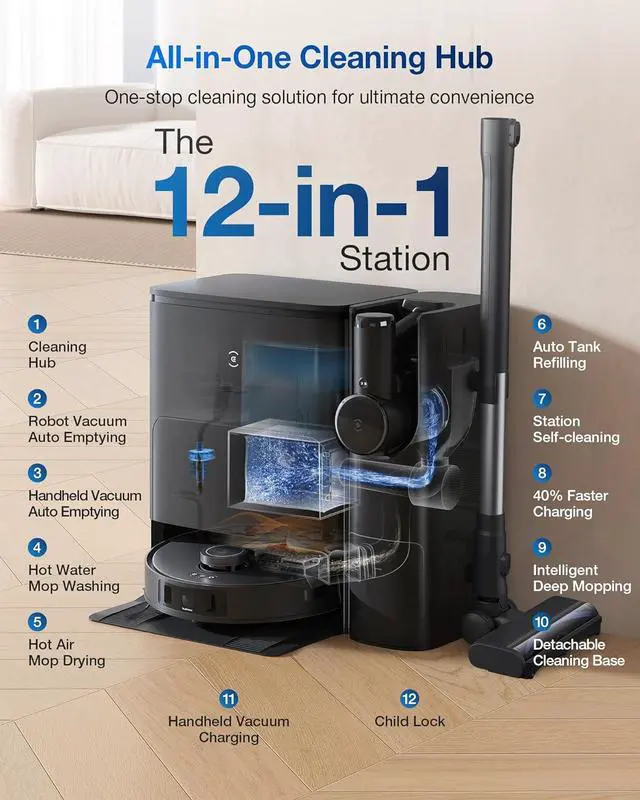Alt view image 4 of 8 - ECOVACS Robotics - T30S COMBO COMPLETE Robot Vacuum & Mop plus Cordless Handheld Stick Vac (OZT3MXCP)