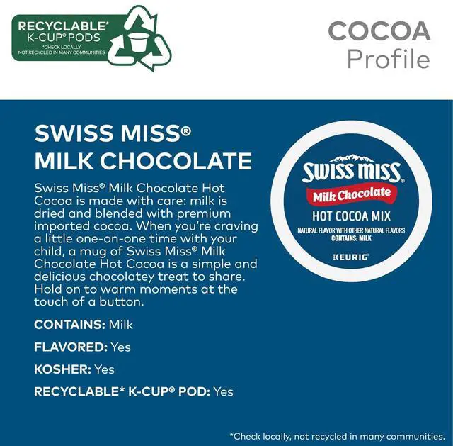Alt view image 3 of 3 - Swiss Miss Milk Chocolate Hot Cocoa, Keurig Single-Serve K-Cup Pods, 22 Count/Box (8292)