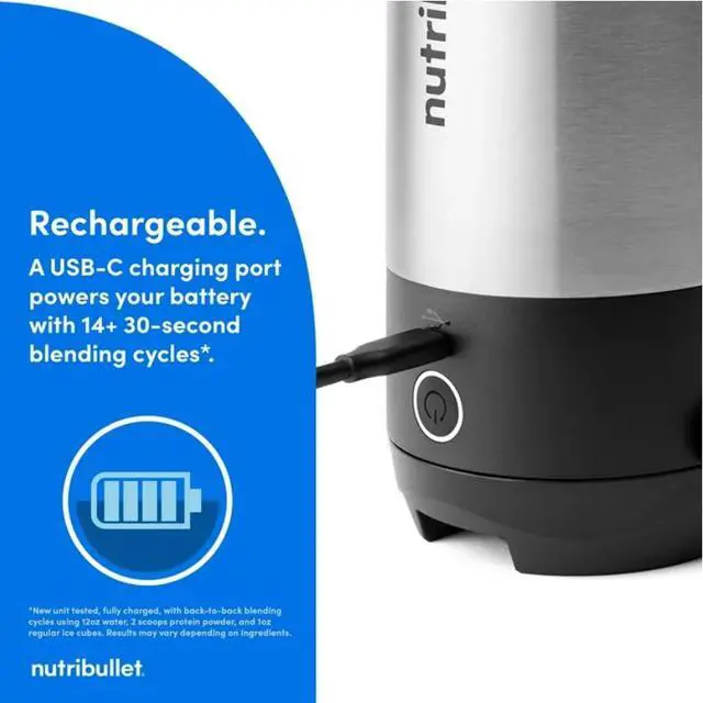 Alt view image 9 of 14 - NutriBullet NBPB50350SS Stainless Steel 20 oz Jar Size Flip Portable Blender