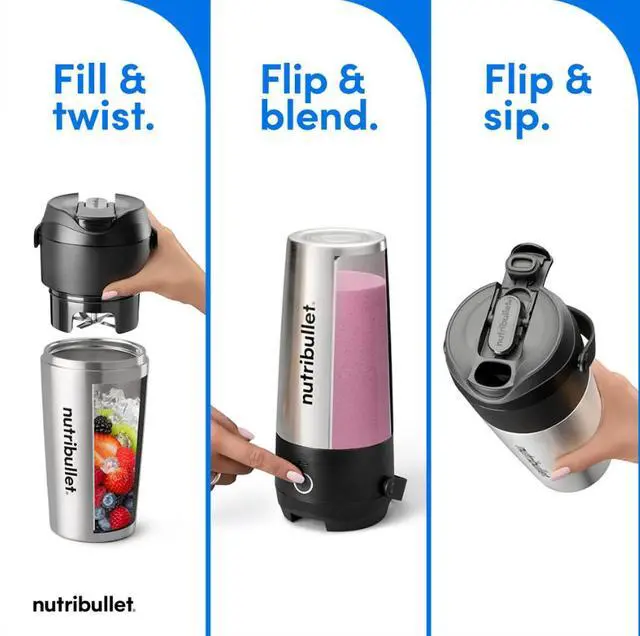 Alt view image 3 of 14 - NutriBullet NBPB50350SS Stainless Steel 20 oz Jar Size Flip Portable Blender