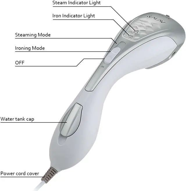 Alt view image 6 of 11 - SALAV HS-100 Silver Duo Press Hand Held Steamer, All in One Steamer + Iron Silver