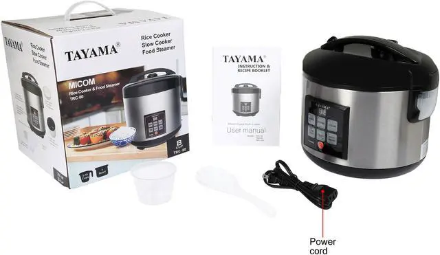 Alt view image 7 of 7 - Tayama TRC-80 MICOM Digital Rice Cooker and Food Steamer, Black, 16 Cups cooked/8 Cups Uncooked