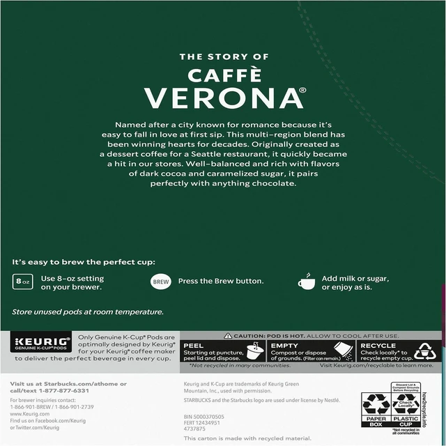 Alt view image 2 of 4 - Starbucks K-Cup Caffe Verona Coffee - Compatible with Keurig Brewer - K-Cup - Caffe Verona - 24/Box - 4/Carton - 12434951CT
