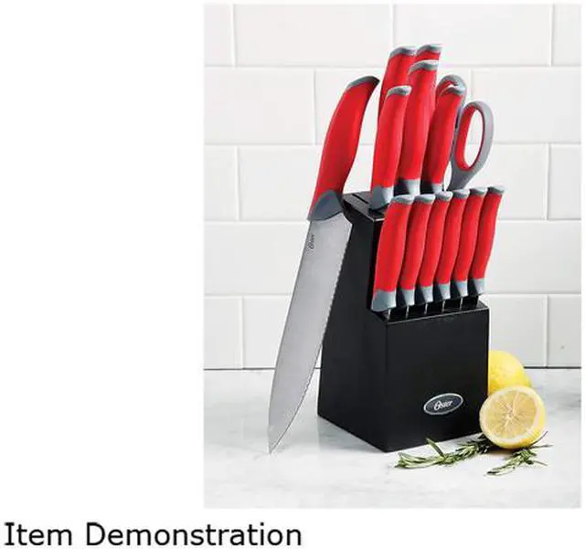 Alt view image 9 of 9 - Oster 81006.14 Lindbergh 14 Piece Stainless Steel Cutlery Black Block Set, Red Handles