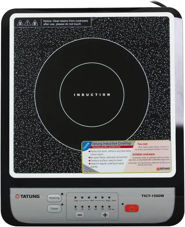 Alt view image 5 of 8 - TATUNG TICT-1500W Induction Cook Top with Stainless Steel Pot