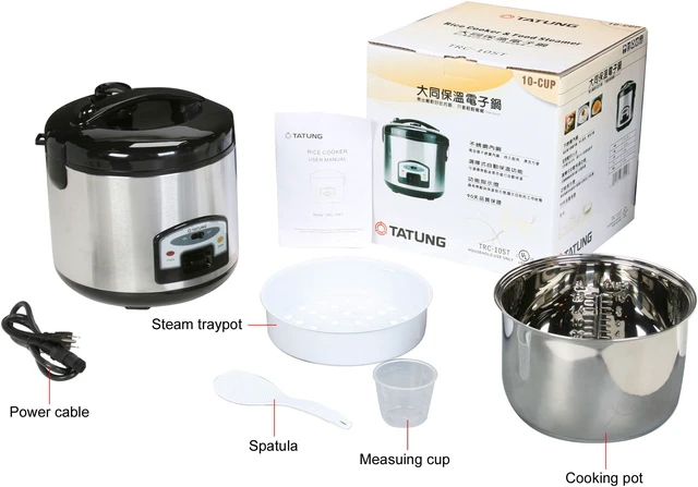 Alt view image 6 of 6 - TATUNG TRC-10ST Stainless Steel Direct Heat Rice Cooker