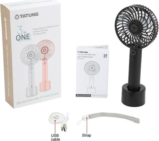Alt view image 8 of 9 - Tatung USB 3-in-1 Mini Fan and Power Bank TMF-2600H-BL