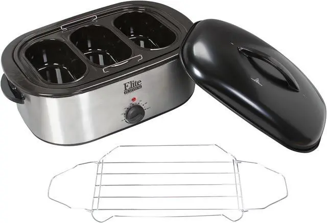 Alt view image 7 of 9 - Elite ERO-210B Stainless Steel 18 Qt. 18-Quart Roaster Oven w/ buffet server and removable pot