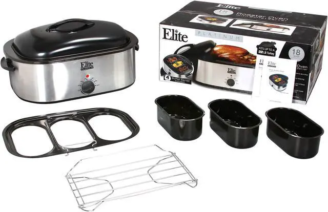 Alt view image 9 of 9 - Elite ERO-210B Stainless Steel 18 Qt. 18-Quart Roaster Oven w/ buffet server and removable pot