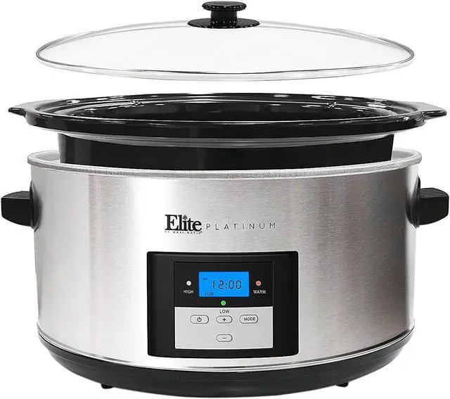 Alt view image 2 of 4 - Elite Platinum MST-900D Maxi-Matic 8.5-Quart Digital Programmable Slow Cooker, Oval Stainless Steel with 3 Temperature Settings and Timer