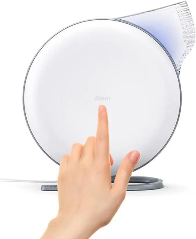 Alt view image 6 of 7 - IQAir Atem Desk Air Purifier for Home, Office, Desktop, Small Room up to 300 sq ft, HyperHEPA Technology for Bacteria, Viruses, Allergens, Pets, Asthma Triggers, Swiss Design, Made in Germany, White