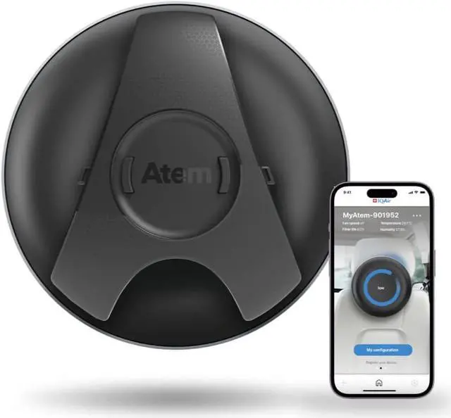 Alt view image 5 of 12 - IQAir Atem Car Portable HEPA Air Purifier, Filters for Pollution, Odors, Gases, Car Fumes, and Asthma Triggers, Bacteria, Viruses, Great for Travel or Daily Commute, Swiss Design, Made in Germany