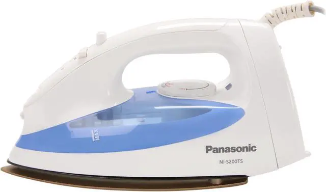 Main image of Panasonic NI-S200TS Steam Iron with Curved Non-Stick Coated Titanium Soleplate White & Blue