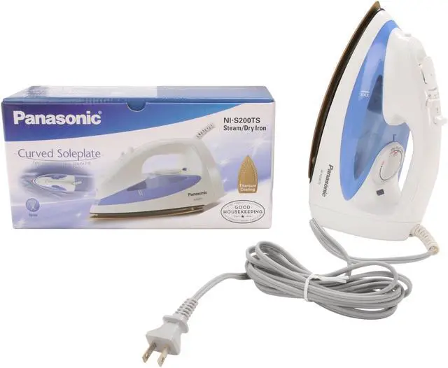 Alt view image 7 of 7 - Panasonic NI-S200TS Steam Iron with Curved Non-Stick Coated Titanium Soleplate White & Blue