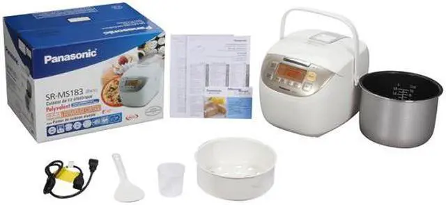 Alt view image 8 of 8 - Panasonic SR-MS183 White w/ stainless trim Microcomputer Controlled Fuzzy Logic 10 Cups (Uncooked)/20 Cups (Cooked) Rice Cooker