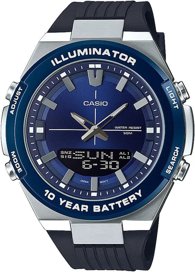 Casio AMW860-2AV Ana Digi Stainless Steel Watch, Black / Blue