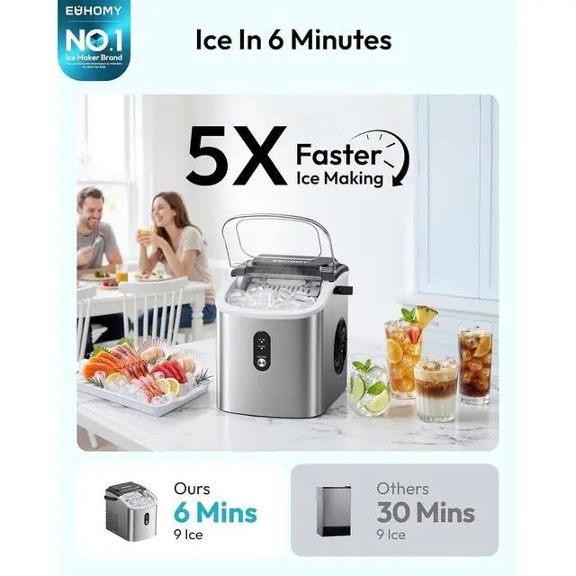 Alt view image 2 of 4 - Euhomy IM003BSI Silver Countertop Portable Bullet Ice Maker