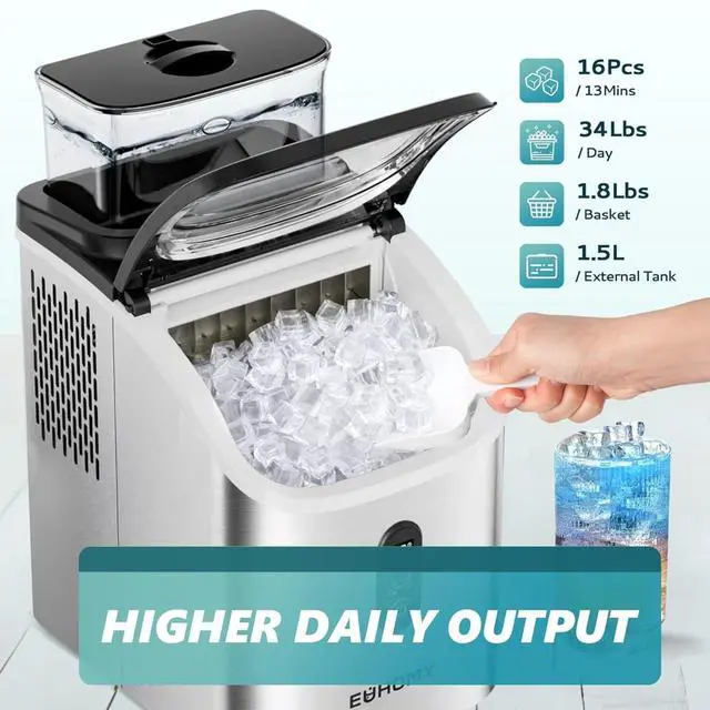 Alt view image 2 of 5 - Euhomy IM005CSI Silver Countertop Portable Cube Ice Maker With External Water Tank