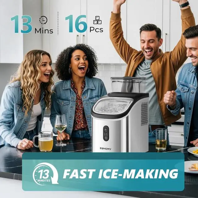 Alt view image 3 of 5 - Euhomy IM005CSI Silver Countertop Portable Cube Ice Maker With External Water Tank