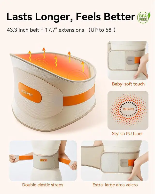 Alt view image 9 of 12 - IKEEPFIT Portable Heating Pad for Back, Cordless Wearable Heat Belt with Massager for Lower Back Pain Relief, Battery Powered 8000 mAh Rechargeable, MAXwarm® 3.0, Gift for Women Men 90-310 lbs