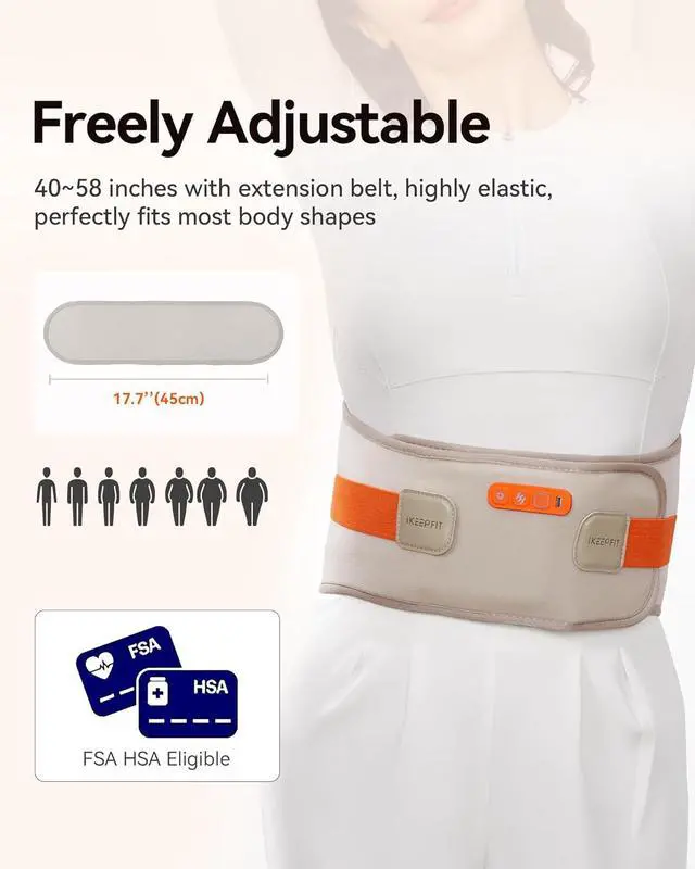 Alt view image 12 of 12 - IKEEPFIT Portable Heating Pad for Back, Cordless Wearable Heat Belt with Massager for Lower Back Pain Relief, Battery Powered 8000 mAh Rechargeable, MAXwarm® 3.0, Gift for Women Men 90-310 lbs