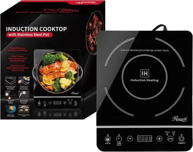 Alt view image 10 of 10 - Rosewill Portable Induction Cooktop Burner, 1800W, 8 Power/Temp Levels, Touch Panel, LED Display, Timer, Auto Shut-Off, Child Safety Lock, Includes Stainless Steel Pot - (RHAI-13001)