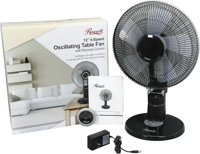 Alt view image 8 of 8 - Rosewill RHFN-14002 – Quiet, 4-Speed 12-Inch Oscillating Table Fan with Remote Control – Black