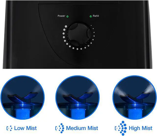 Alt view image 4 of 6 - Rosewill RHHD-14002 - Ultrasonic Humidifier - Dual Cool Mist, 1.3 Gallon (5L) Tank Capacity, Auto Shut-Off with LED Night Light - Black