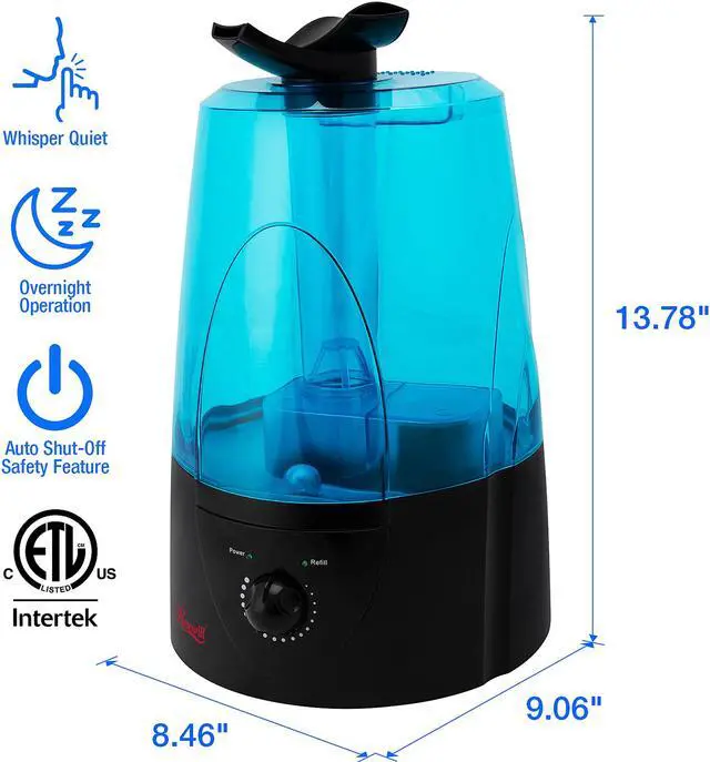 Alt view image 5 of 6 - Rosewill RHHD-14002 - Ultrasonic Humidifier - Dual Cool Mist, 1.3 Gallon (5L) Tank Capacity, Auto Shut-Off with LED Night Light - Black