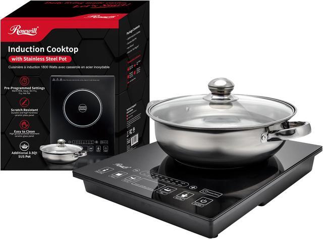 Alt view image 10 of 11 - Rosewill 1800W Portal Induction Cooktop Burner | Large Digital Screen Display | 1800 Watt | 5 Pre-Programmed Cooktop Settings | Stainless Steel Pot Included | 10" 3.5 QT - RHAI-15001