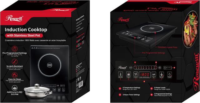 Alt view image 12 of 11 - Rosewill 1800W Portal Induction Cooktop Burner | Large Digital Screen Display | 1800 Watt | 5 Pre-Programmed Cooktop Settings | Stainless Steel Pot Included | 10" 3.5 QT - RHAI-15001
