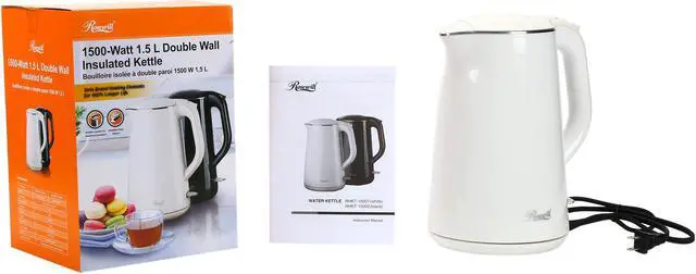 Alt view image 7 of 7 - Rosewill RHKT-15001 1500-Watt 1.5L Double Wall Insulated Stainless Steel Pot Tea Water Electric Kettle, White