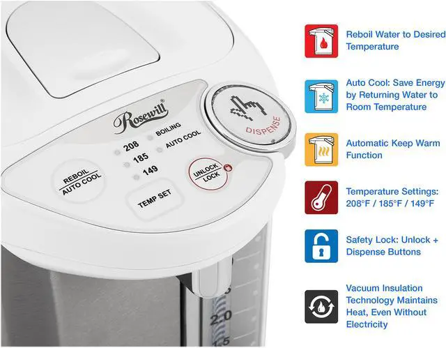 Alt view image 6 of 8 - Rosewill Electric Hot Water Boiler and Warmer, 4.0 Liter Hot Water Dispenser, Stainless Steel | Great for Coffee, Tea, Soup, or Hot Cereal | White, R-HAP-15002