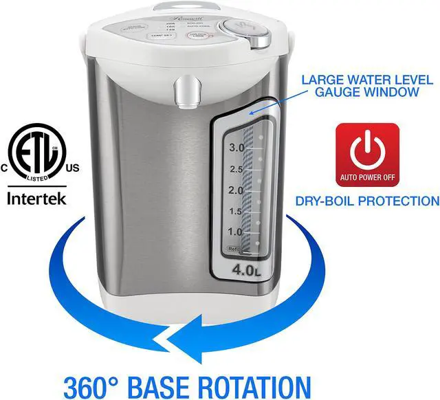 Alt view image 4 of 8 - Rosewill Electric Hot Water Boiler and Warmer, 4.0 Liter Hot Water Dispenser, Stainless Steel | Great for Coffee, Tea, Soup, or Hot Cereal | White, R-HAP-15002