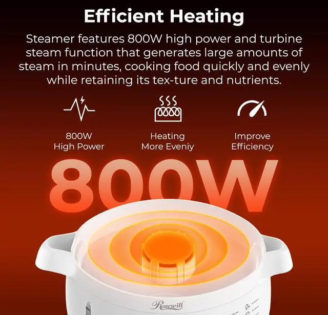 Alt view image 4 of 11 - ROSEWILL 4 in 1 Electric Food Steamer, Steamer, Baby food maker, Rice cooker and Sterilizer, 800W turbo steam fast heating, 3 Tier stackable baskets,9.5Qt